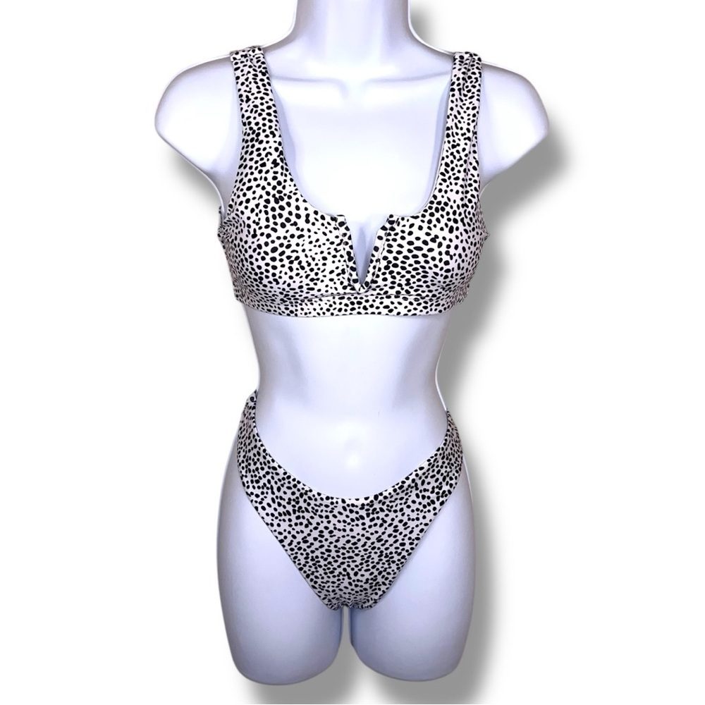 XS/S Black White Dot Print Swimsuit Animal Print Stretch XS Top Small Bottom